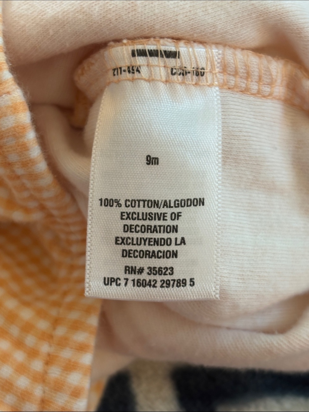 Carter's Peach Gingham Snap-Back Baby Romper - Picture 3 of 4